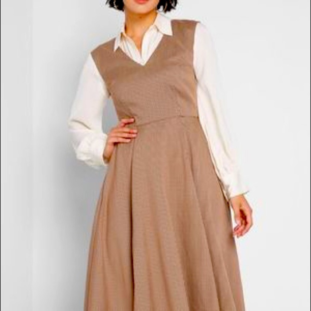 ModCloth Plus Brown Houndstooth Dress (NEW)
